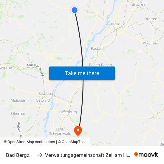 Bad Bergzabern to Verwaltungsgemeinschaft Zell am Harmersbach map