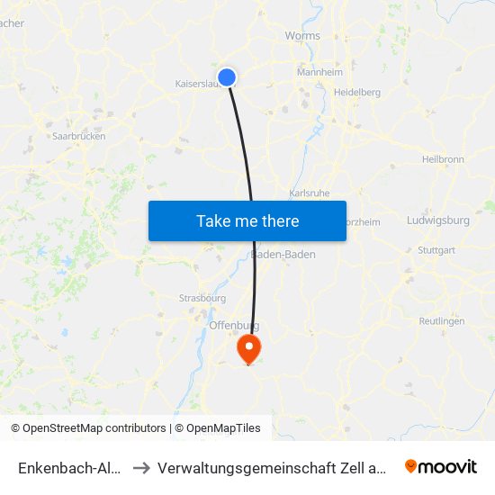 Enkenbach-Alsenborn to Verwaltungsgemeinschaft Zell am Harmersbach map