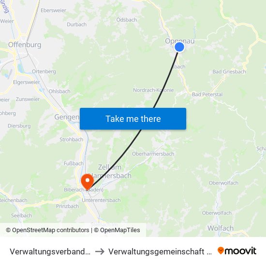 Verwaltungsverband Oberes Renchtal to Verwaltungsgemeinschaft Zell am Harmersbach map