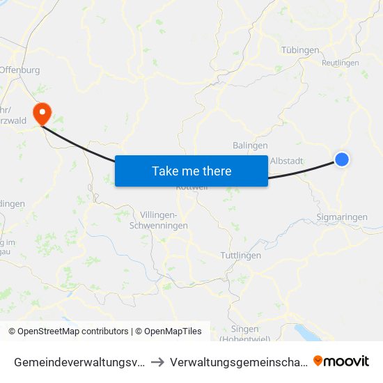 Gemeindeverwaltungsverband Gammertingen to Verwaltungsgemeinschaft Zell am Harmersbach map