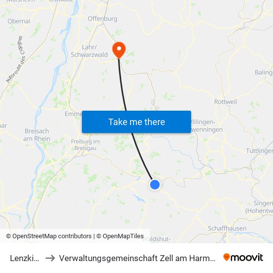 Lenzkirch to Verwaltungsgemeinschaft Zell am Harmersbach map