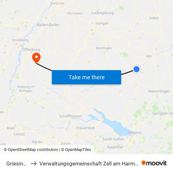 Griesingen to Verwaltungsgemeinschaft Zell am Harmersbach map