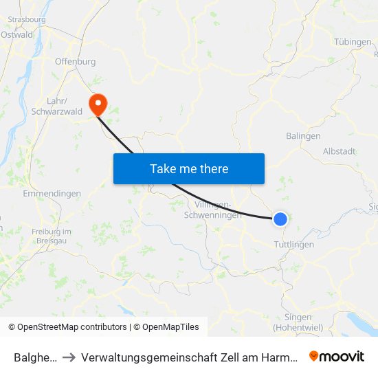 Balgheim to Verwaltungsgemeinschaft Zell am Harmersbach map