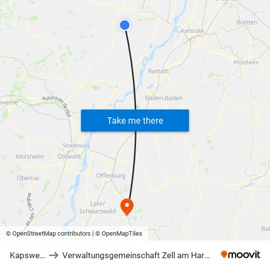 Kapsweyer to Verwaltungsgemeinschaft Zell am Harmersbach map