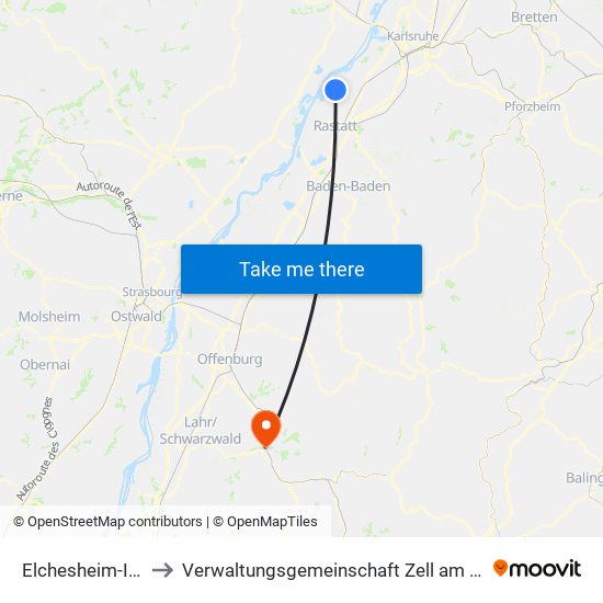 Elchesheim-Illingen to Verwaltungsgemeinschaft Zell am Harmersbach map