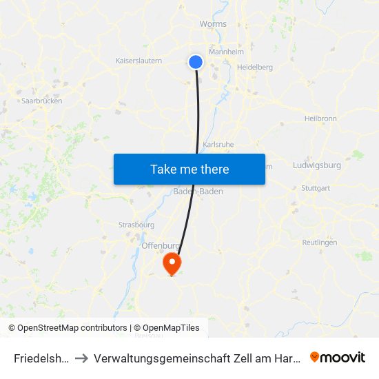 Friedelsheim to Verwaltungsgemeinschaft Zell am Harmersbach map