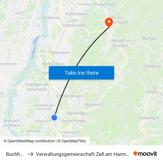 Buchheim to Verwaltungsgemeinschaft Zell am Harmersbach map