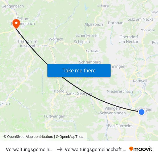 Verwaltungsgemeinschaft Trossingen to Verwaltungsgemeinschaft Zell am Harmersbach map