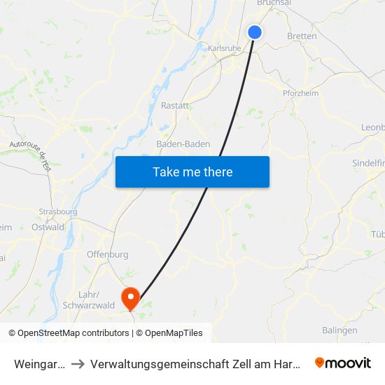 Weingarten to Verwaltungsgemeinschaft Zell am Harmersbach map