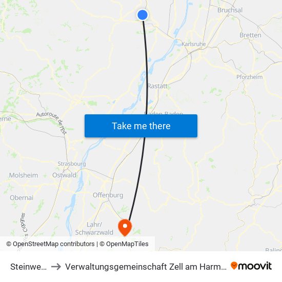 Steinweiler to Verwaltungsgemeinschaft Zell am Harmersbach map