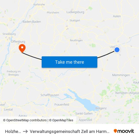 Holzheim to Verwaltungsgemeinschaft Zell am Harmersbach map