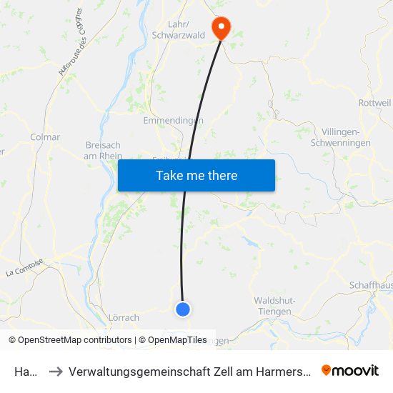 Hasel to Verwaltungsgemeinschaft Zell am Harmersbach map