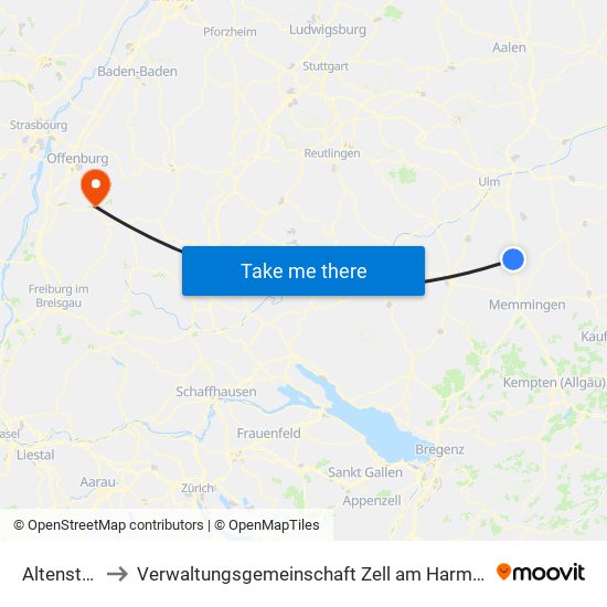 Altenstadt to Verwaltungsgemeinschaft Zell am Harmersbach map