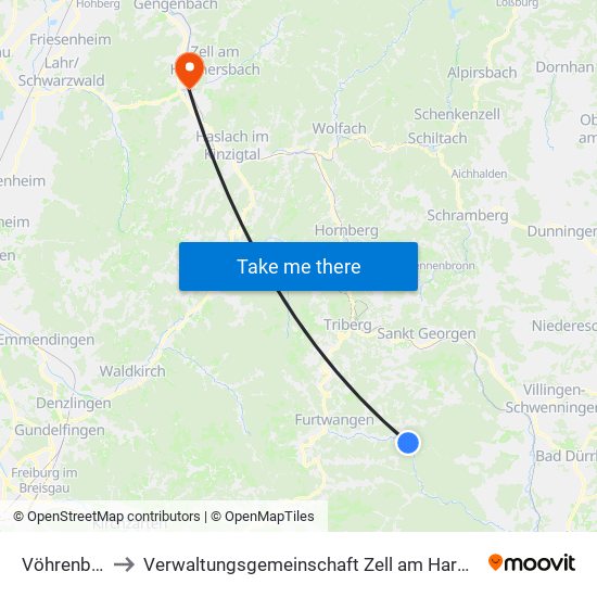 Vöhrenbach to Verwaltungsgemeinschaft Zell am Harmersbach map