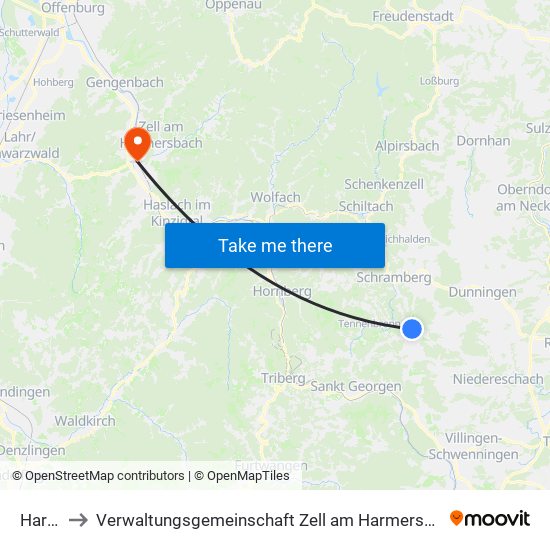 Hardt to Verwaltungsgemeinschaft Zell am Harmersbach map
