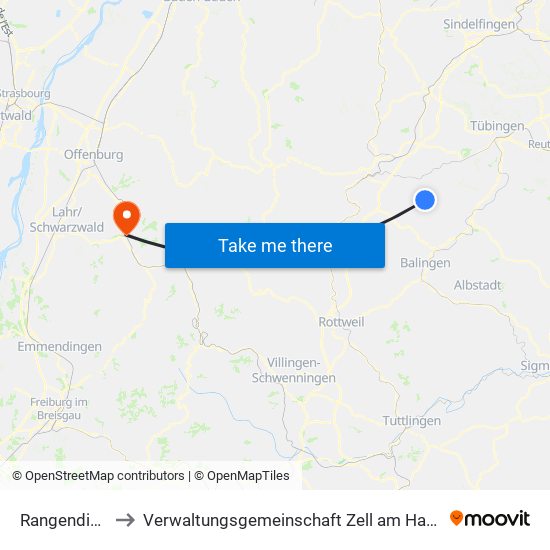 Rangendingen to Verwaltungsgemeinschaft Zell am Harmersbach map