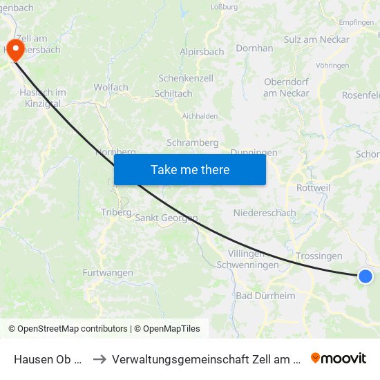 Hausen Ob Verena to Verwaltungsgemeinschaft Zell am Harmersbach map