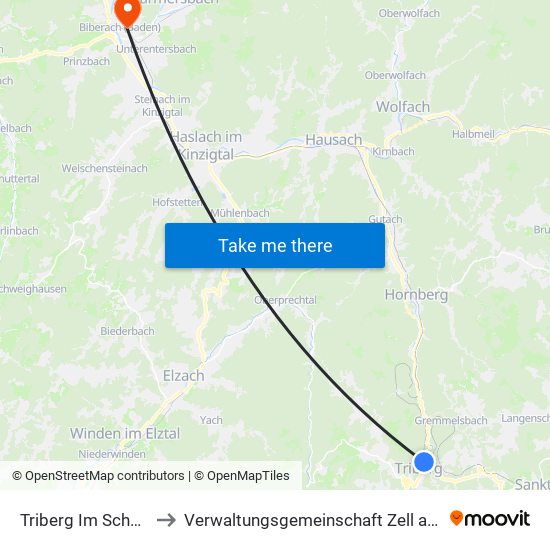 Triberg Im Schwarzwald to Verwaltungsgemeinschaft Zell am Harmersbach map