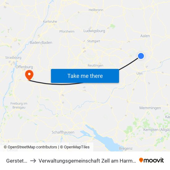 Gerstetten to Verwaltungsgemeinschaft Zell am Harmersbach map