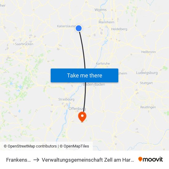 Frankenstein to Verwaltungsgemeinschaft Zell am Harmersbach map