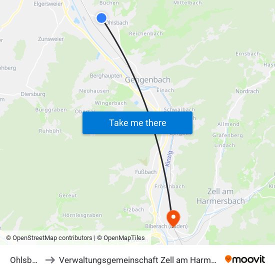 Ohlsbach to Verwaltungsgemeinschaft Zell am Harmersbach map