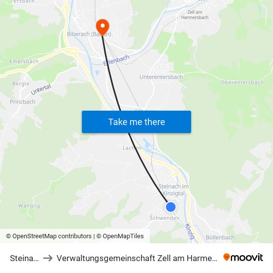 Steinach to Verwaltungsgemeinschaft Zell am Harmersbach map