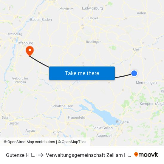 Gutenzell-Hürbel to Verwaltungsgemeinschaft Zell am Harmersbach map