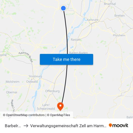 Barbelroth to Verwaltungsgemeinschaft Zell am Harmersbach map