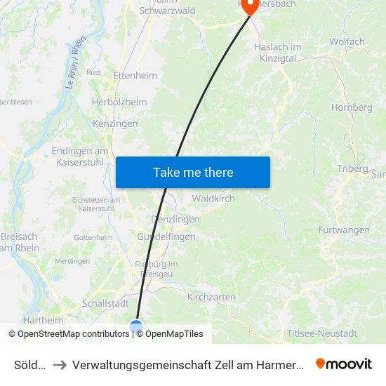 Sölden to Verwaltungsgemeinschaft Zell am Harmersbach map