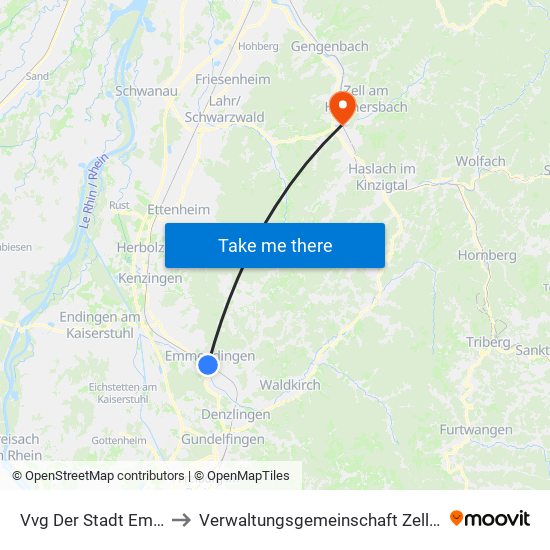 Vvg Der Stadt Emmendingen to Verwaltungsgemeinschaft Zell am Harmersbach map