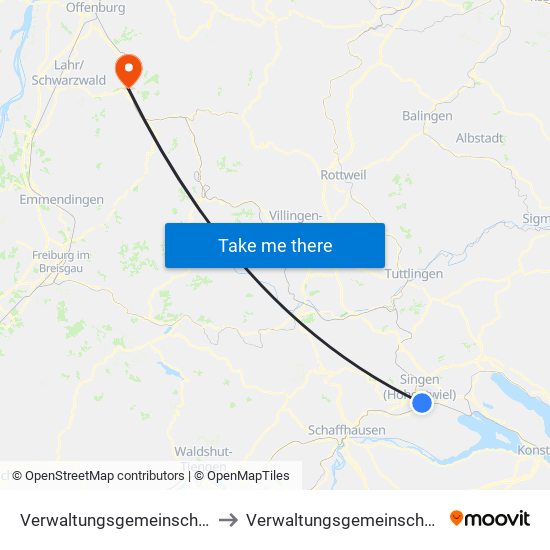 Verwaltungsgemeinschaft Singen (Hohentwiel) to Verwaltungsgemeinschaft Zell am Harmersbach map
