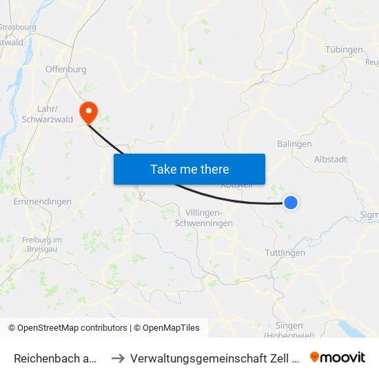 Reichenbach am Heuberg to Verwaltungsgemeinschaft Zell am Harmersbach map