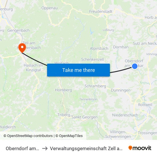 Oberndorf am Neckar to Verwaltungsgemeinschaft Zell am Harmersbach map