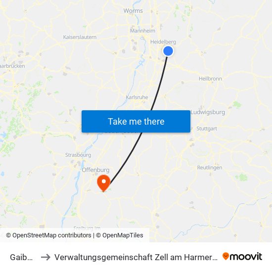 Gaiberg to Verwaltungsgemeinschaft Zell am Harmersbach map