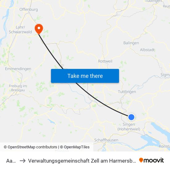 Aach to Verwaltungsgemeinschaft Zell am Harmersbach map