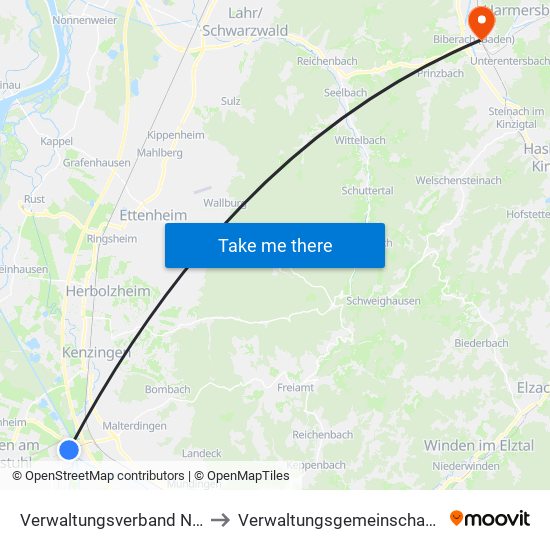 Verwaltungsverband Nördlicher Kaiserstuhl to Verwaltungsgemeinschaft Zell am Harmersbach map