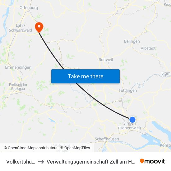 Volkertshausen to Verwaltungsgemeinschaft Zell am Harmersbach map