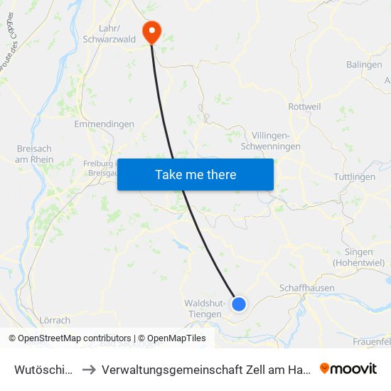 Wutöschingen to Verwaltungsgemeinschaft Zell am Harmersbach map