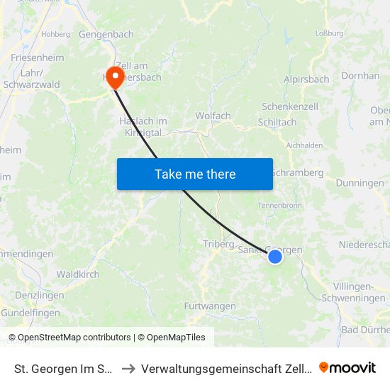 St. Georgen Im Schwarzwald to Verwaltungsgemeinschaft Zell am Harmersbach map