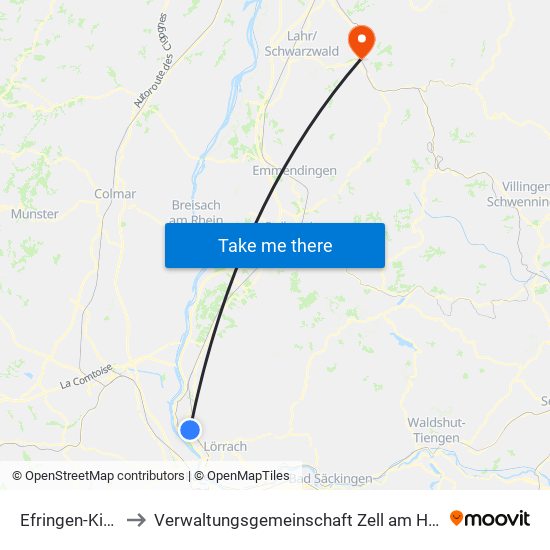 Efringen-Kirchen to Verwaltungsgemeinschaft Zell am Harmersbach map