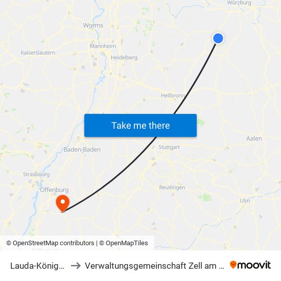 Lauda-Königshofen to Verwaltungsgemeinschaft Zell am Harmersbach map
