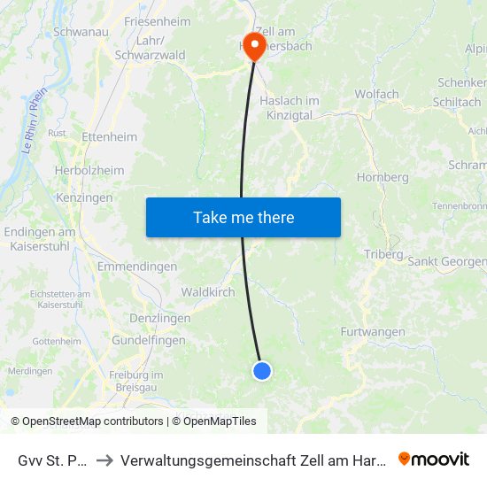 Gvv St. Peter to Verwaltungsgemeinschaft Zell am Harmersbach map