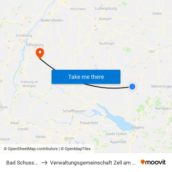 Bad Schussenried to Verwaltungsgemeinschaft Zell am Harmersbach map