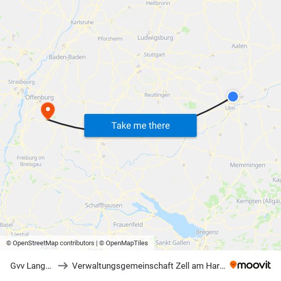 Gvv Langenau to Verwaltungsgemeinschaft Zell am Harmersbach map