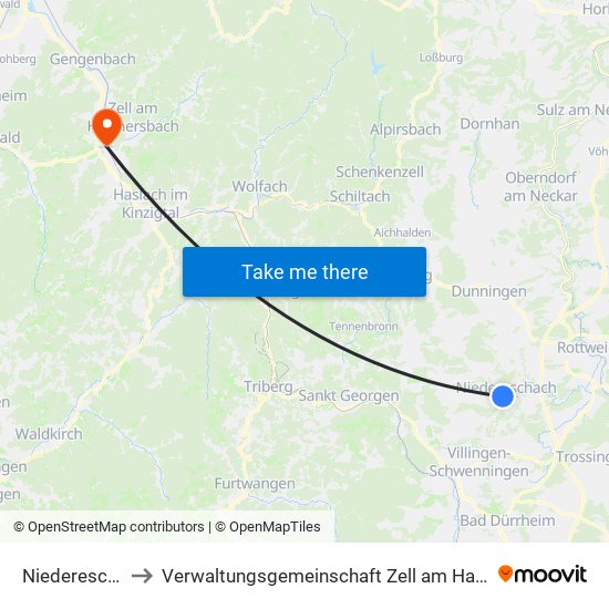 Niedereschach to Verwaltungsgemeinschaft Zell am Harmersbach map