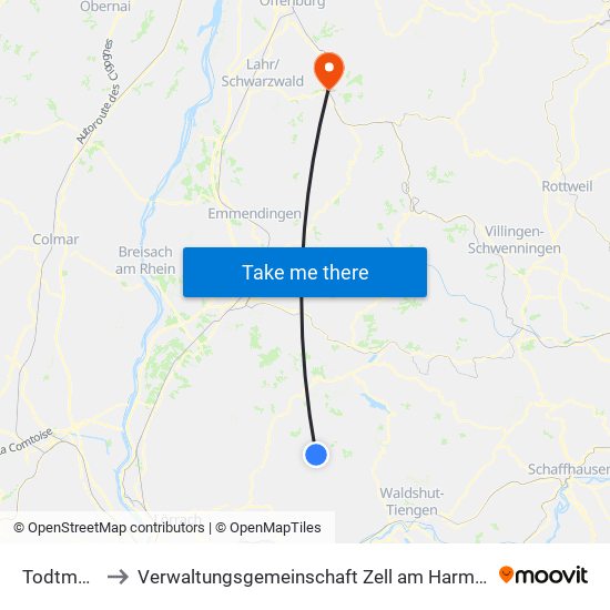 Todtmoos to Verwaltungsgemeinschaft Zell am Harmersbach map
