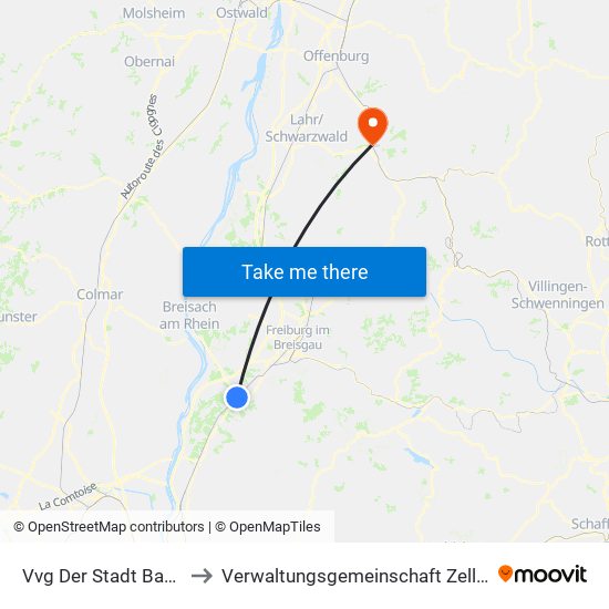 Vvg Der Stadt Bad Krozingen to Verwaltungsgemeinschaft Zell am Harmersbach map