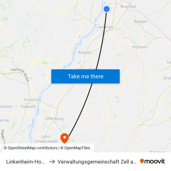 Linkenheim-Hochstetten to Verwaltungsgemeinschaft Zell am Harmersbach map