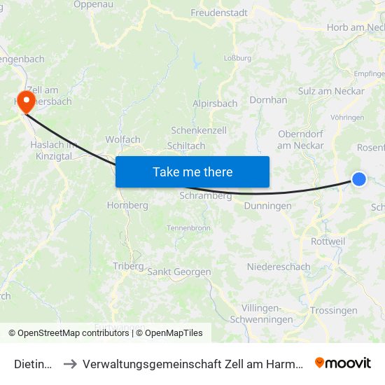 Dietingen to Verwaltungsgemeinschaft Zell am Harmersbach map