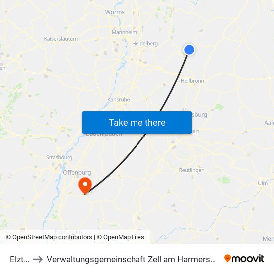 Elztal to Verwaltungsgemeinschaft Zell am Harmersbach map